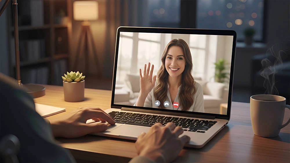 Man using laptop for live video chat