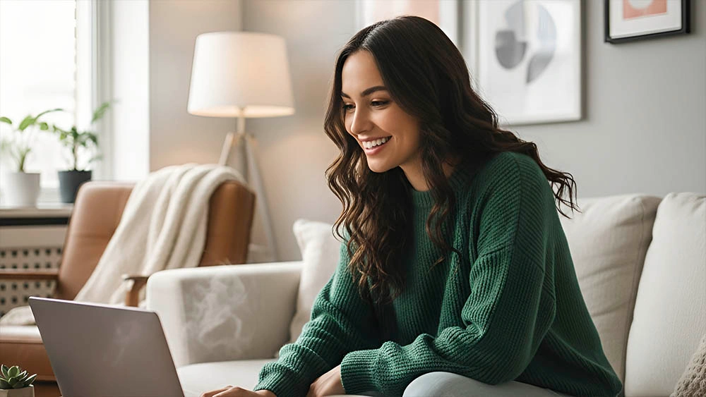 Beautiful woman smiling in webcam chat