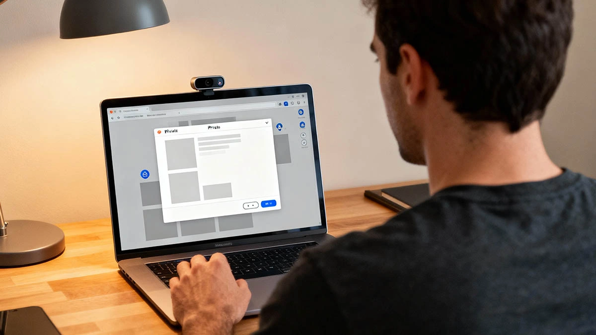 private browsing adult sites men - adult man turns on private mode and tracker blocking on a laptop