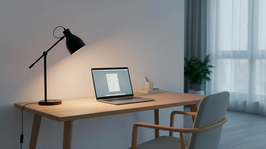 soft webcam lighting setup for private calls with laptop and lamp bouncing light off the wall