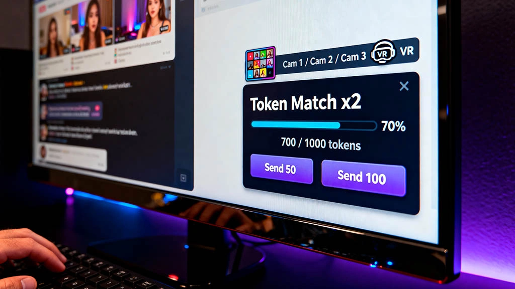 token match feature panel on cam site with multi cam and vr options