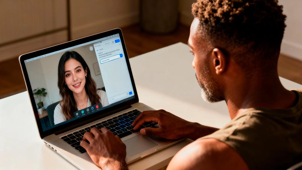 man at desk typing calm respectful boundaries during private cam chat