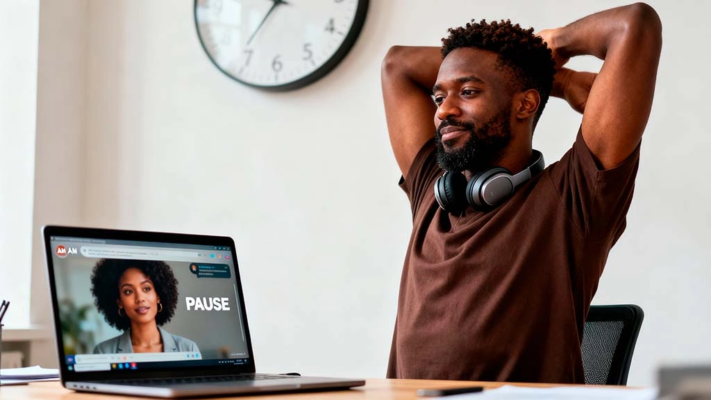 man feeling relaxed after long private chat because he used healthy pacing