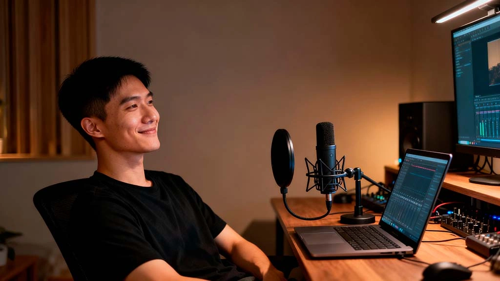 man relaxed at desk after dialing in webcam microphone setup for private calls