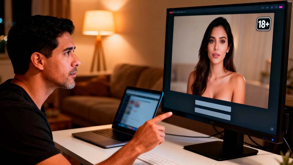 adult man comparing safety badges and legal info on two cam sites side by side