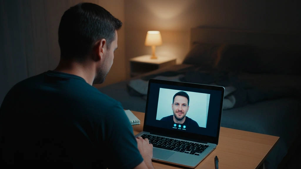 over the shoulder webcam framing private calls preview on laptop