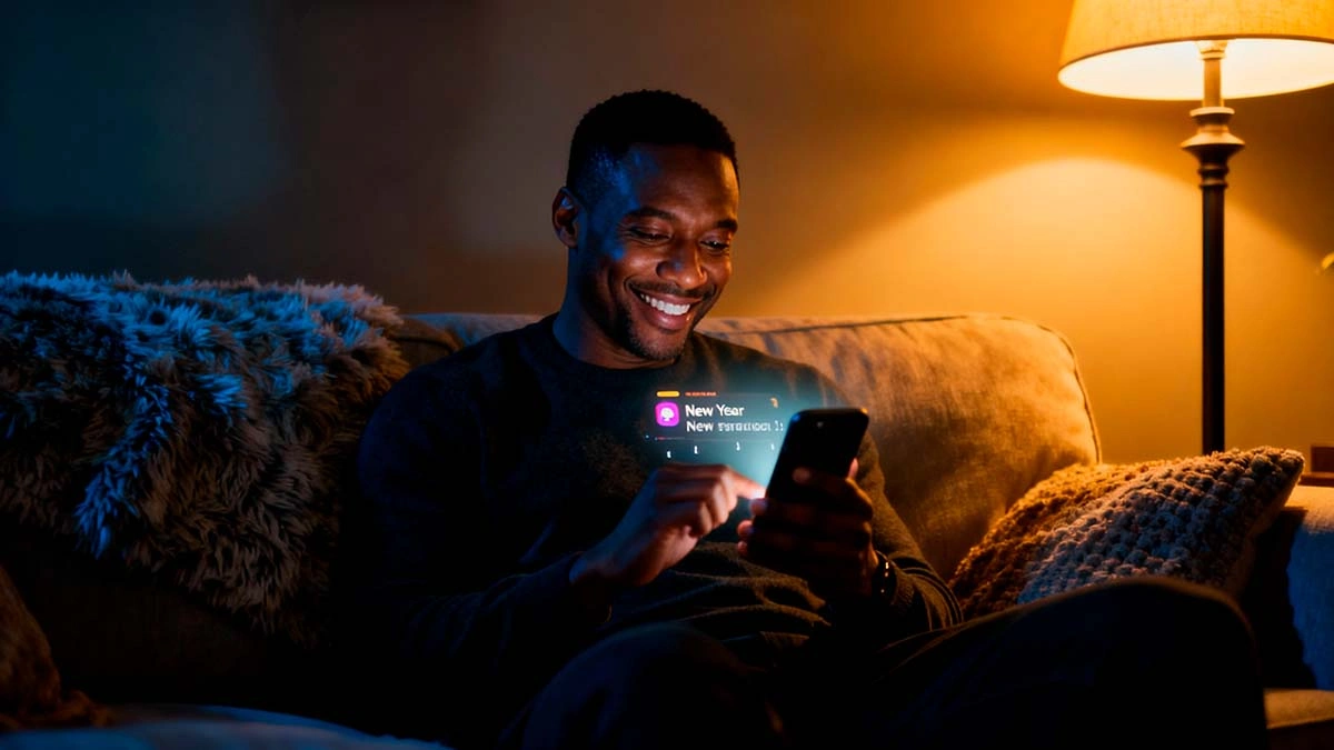 new year first messages online dating man typing flirty message on dating app after holidays