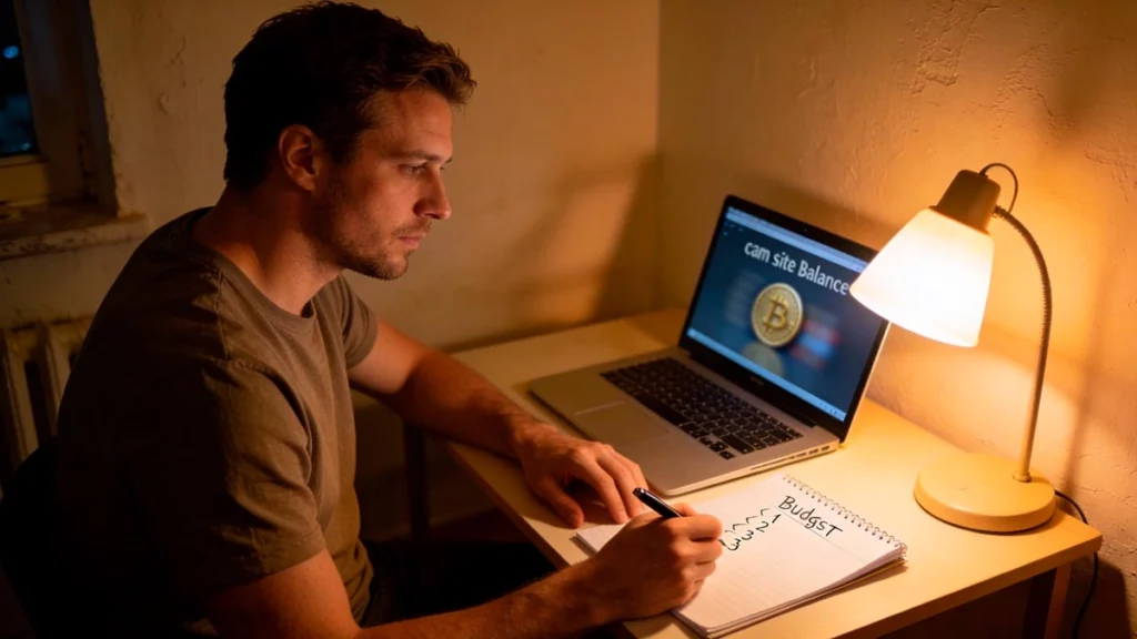 private chat money boundaries for men man checking token budget before starting cam chat