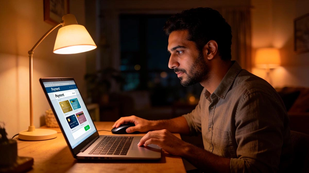 virtual cards for cam sites man choosing virtual card on laptop before paying